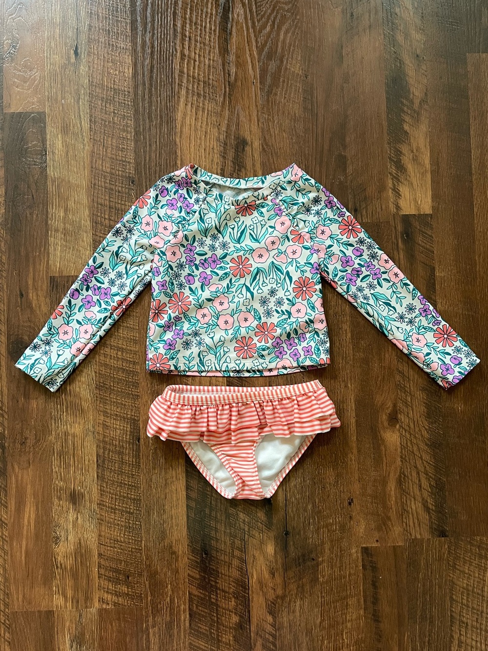 Girls Long Sleeve Rash Guard Swim Set - Floral & Strawberry - Picture 5 of 7